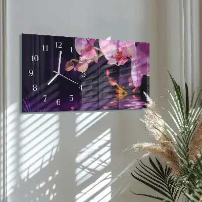 Horizontale glas wanduhr Orchidee