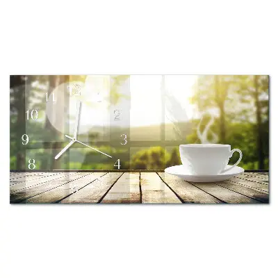 Glas wanduhr mit motiv horizontal Eine Tasse Kaffee