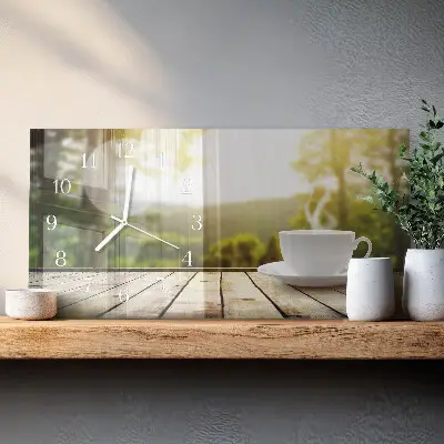 Glas wanduhr mit motiv horizontal Eine Tasse Kaffee