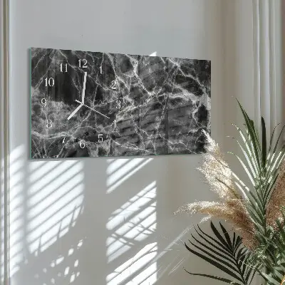 Horizontale glas wanduhr Schwarzer Marmor