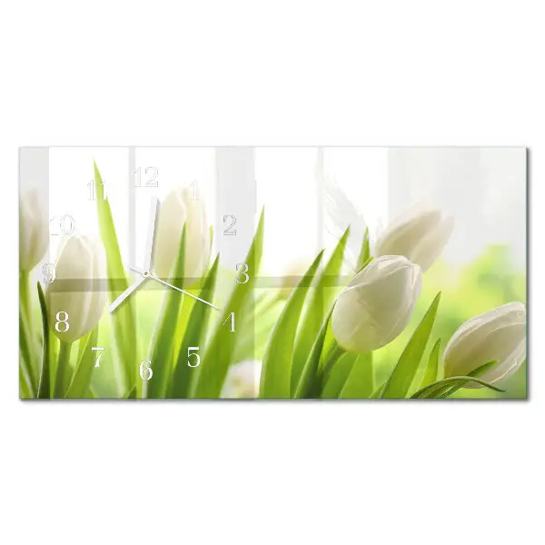 Wanduhr aus glas horizontal Weiße Tulpen