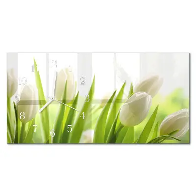 Wanduhr aus glas horizontal Weiße Tulpen