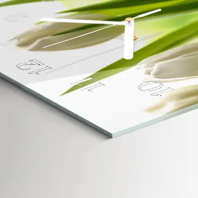 Wanduhr aus glas horizontal Weiße Tulpen