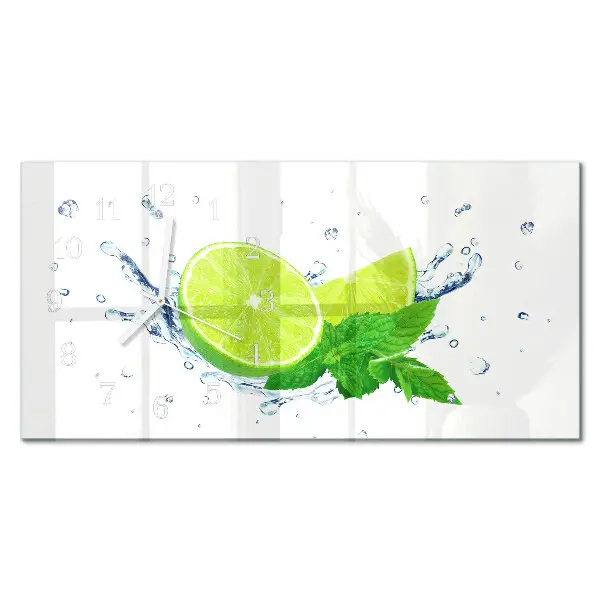 Glas wanduhr mit motiv horizontal Zitrone mit Minze