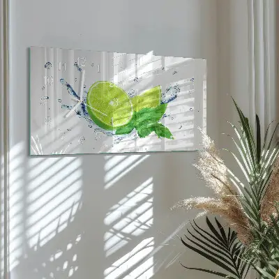 Glas wanduhr mit motiv horizontal Zitrone mit Minze