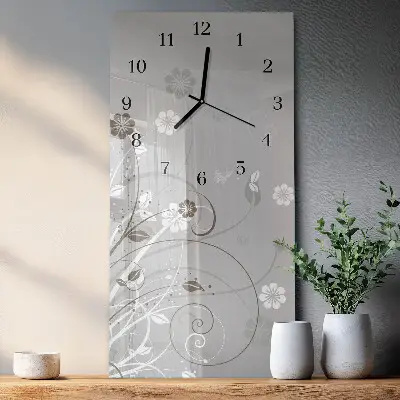 Vertikale glas wanduhr Blumen