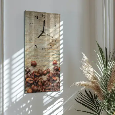 Vertikale glas wanduhr Holz mit Kaffeebohnen