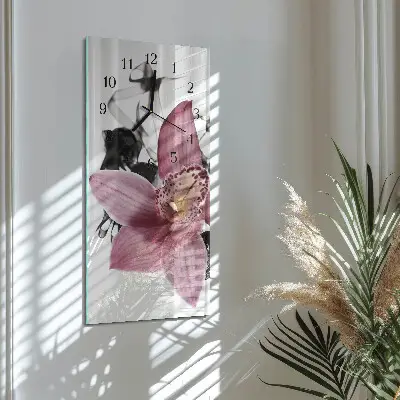 Vertikale glas wanduhr Orchidee