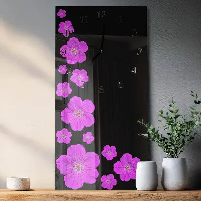 Vertikale glas wanduhr Blumen