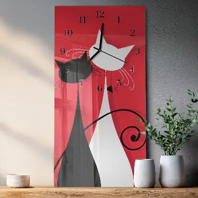 Vertikale glas wanduhr Katzen