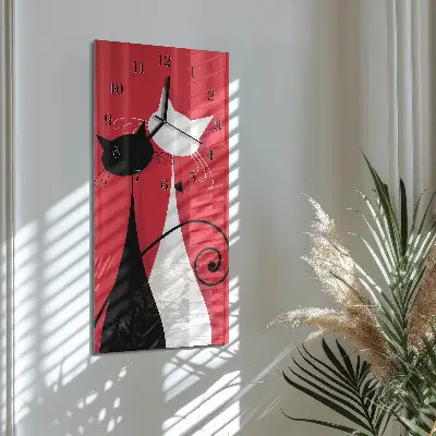 Vertikale glas wanduhr Katzen