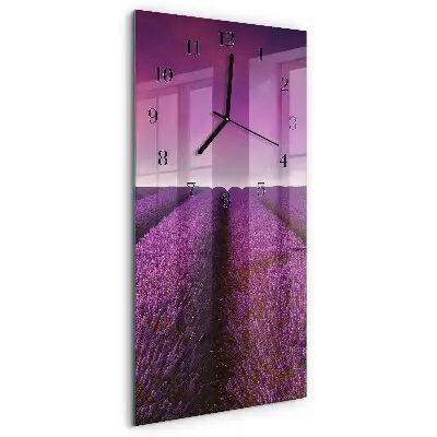 Vertikale glas wanduhr Lavendelfeld