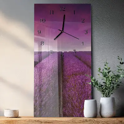 Vertikale glas wanduhr Lavendelfeld