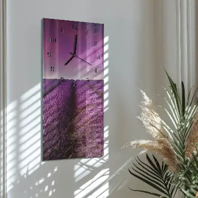 Vertikale glas wanduhr Lavendelfeld