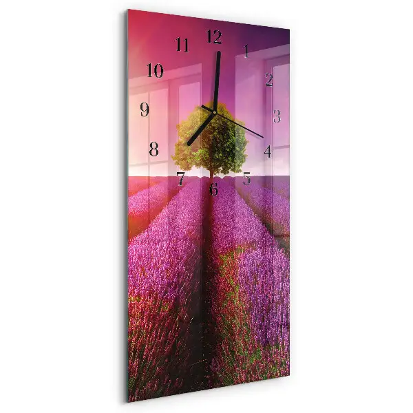 Vertikale glas wanduhr Lavendelbaum