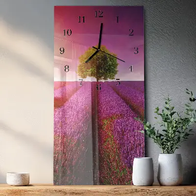 Vertikale glas wanduhr Lavendelbaum