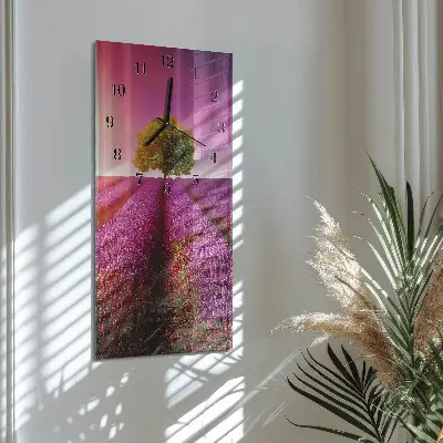 Vertikale glas wanduhr Lavendelbaum