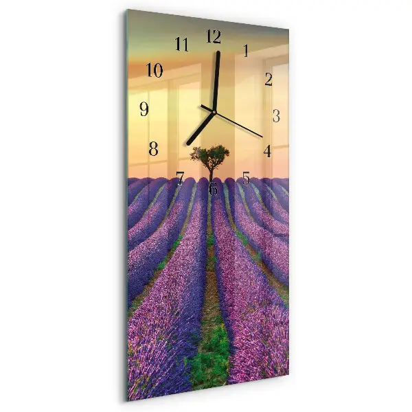 Vertikale glas wanduhr Lavendelfeld