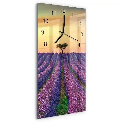 Vertikale glas wanduhr Lavendelfeld