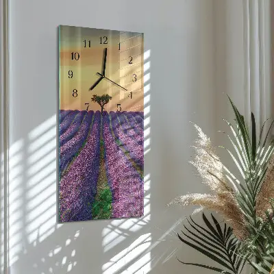 Vertikale glas wanduhr Lavendelfeld