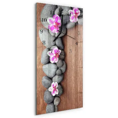 Vertikale glas wanduhr Orchideensteine
