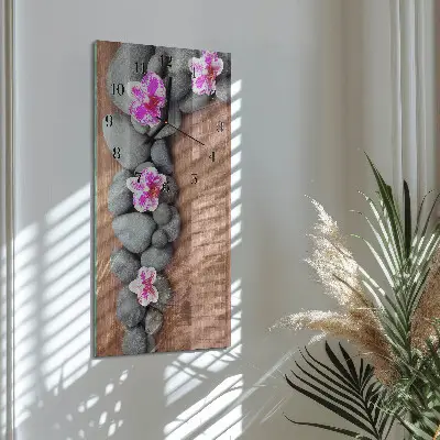 Vertikale glas wanduhr Orchideensteine