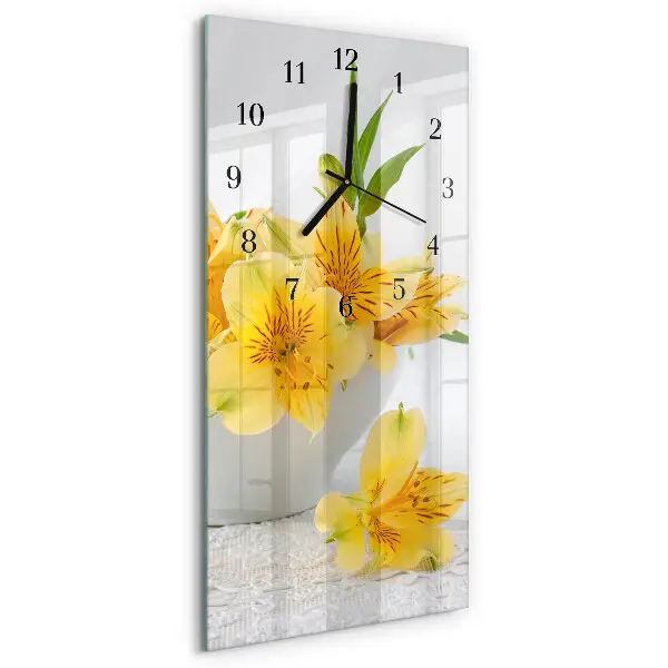 Vertikale glas wanduhr Gelbe Blüten