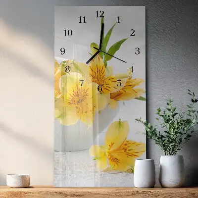 Vertikale glas wanduhr Gelbe Blüten