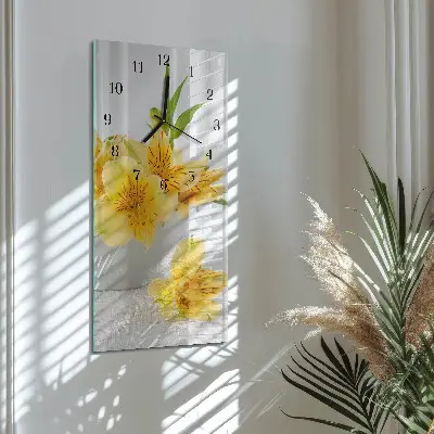 Vertikale glas wanduhr Gelbe Blüten