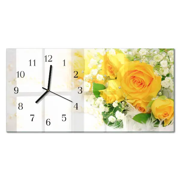 Horizontale glas wanduhr Blume