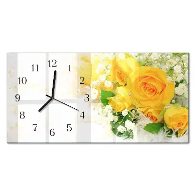 Horizontale glas wanduhr Blume