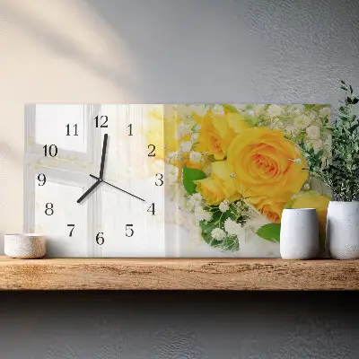 Horizontale glas wanduhr Blume