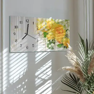 Horizontale glas wanduhr Blume