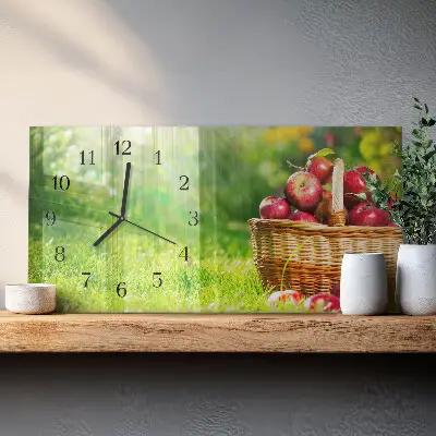 Glas wanduhr mit motiv horizontal Korb mit Äpfeln