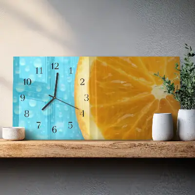 Horizontale glas wanduhr Orangen-Zitrus