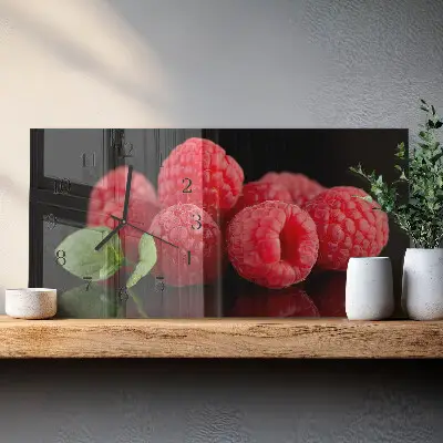 Horizontale glas wanduhr Himbeeren vom Strauch