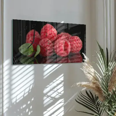 Horizontale glas wanduhr Himbeeren vom Strauch