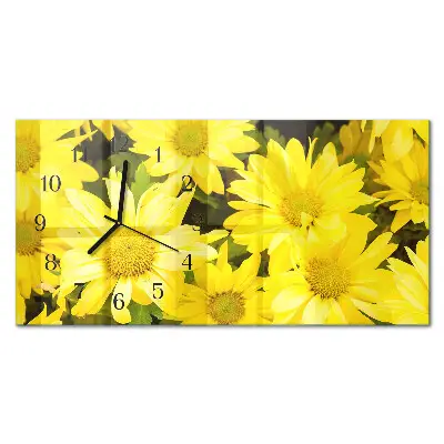 Glas wanduhr mit motiv horizontal Gelbe Blüten