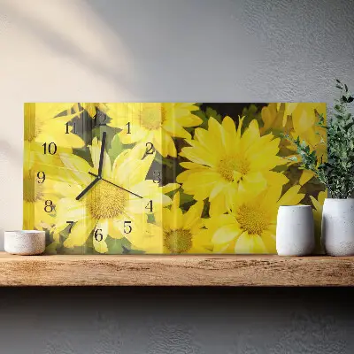 Glas wanduhr mit motiv horizontal Gelbe Blüten