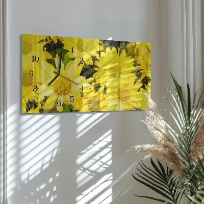 Glas wanduhr mit motiv horizontal Gelbe Blüten