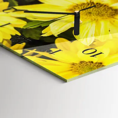 Glas wanduhr mit motiv horizontal Gelbe Blüten