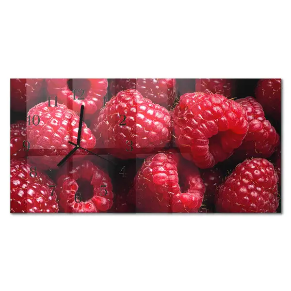 Horizontale glas wanduhr Himbeeren