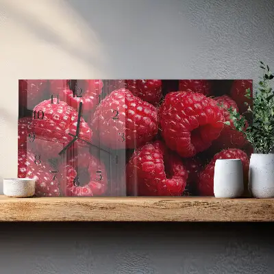 Horizontale glas wanduhr Himbeeren