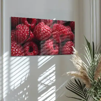 Horizontale glas wanduhr Himbeeren
