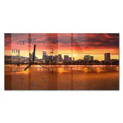Horizontale glas wanduhr Goldene Stunde