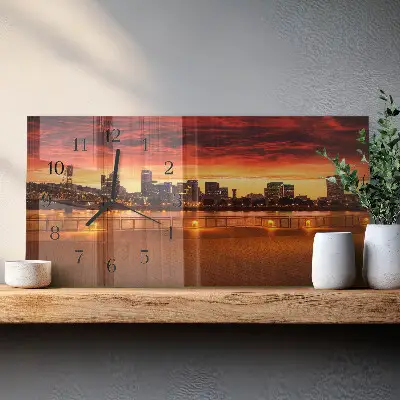 Horizontale glas wanduhr Goldene Stunde