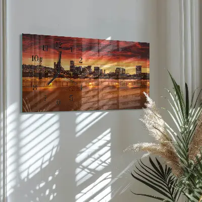 Horizontale glas wanduhr Goldene Stunde