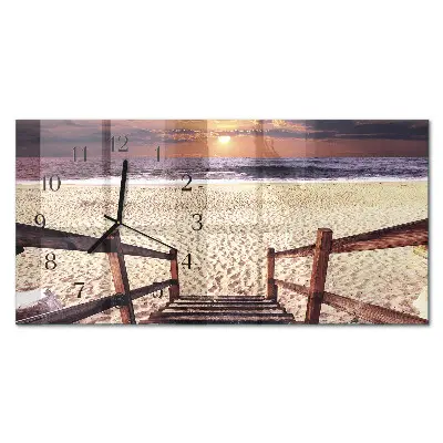 Wanduhr aus glas horizontal Schritte zum Strand