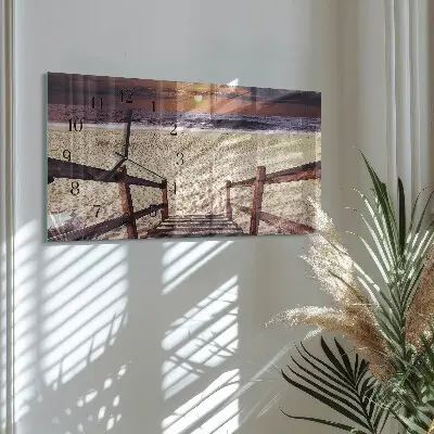Wanduhr aus glas horizontal Schritte zum Strand