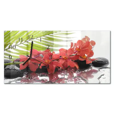 Glasuhr horizontal Blumensträuße und Steine